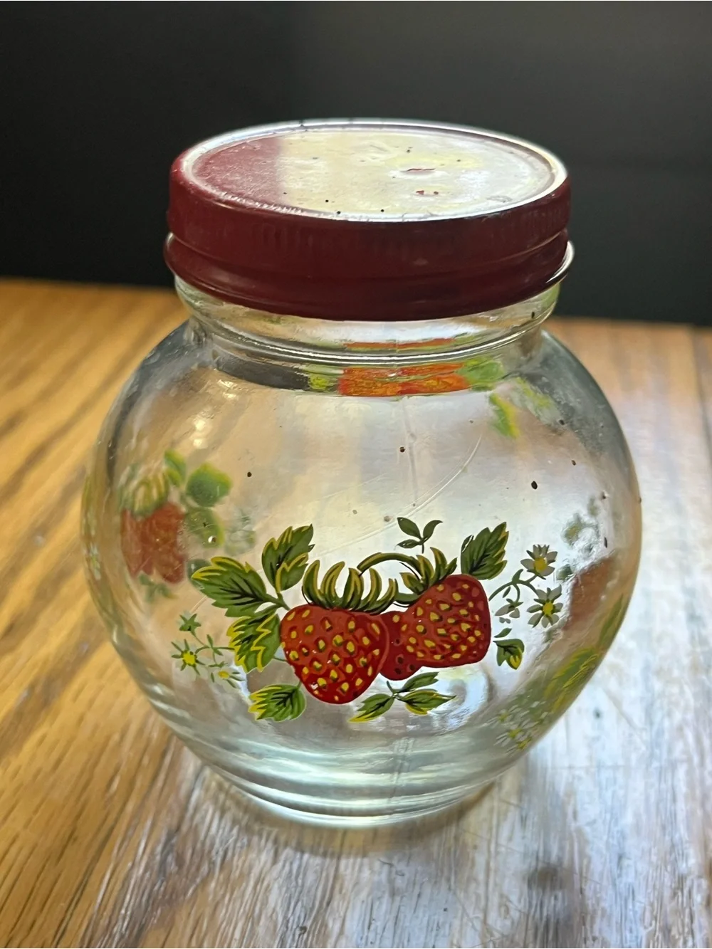 Vintage MCM Strawberry Graphics Jar Canister with Lid